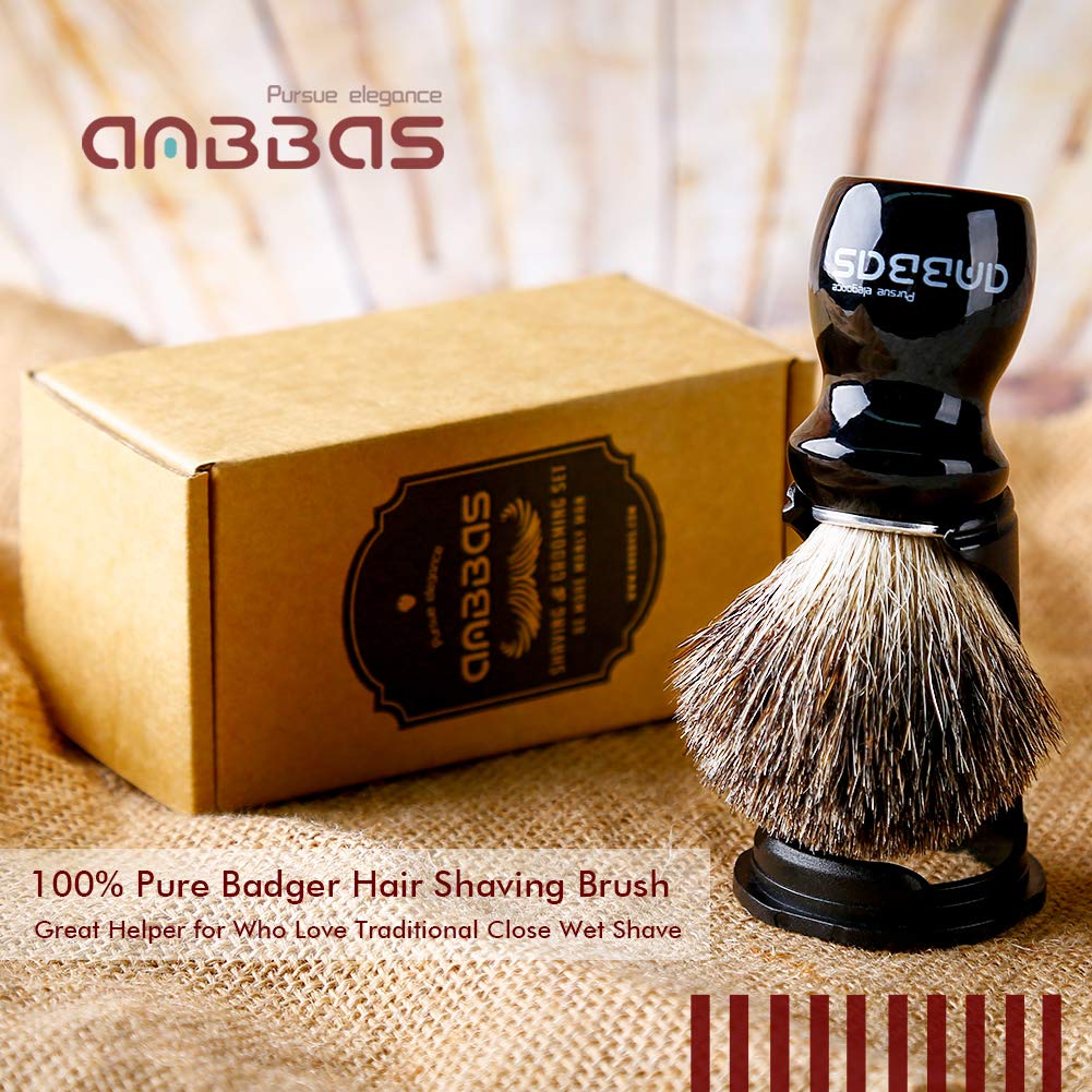 2IN1 Shaving Brush with Holder Set,Anbbas Synthetic Badger Brush with Wood Handle,Black ABS Wall Mounted Adjustable Shaving Stand for Most Wet Shave Brushes