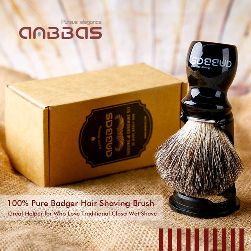 2IN1 Shaving Brush with Holder Set,Anbbas Synthetic Badger Brush with Wood Handle,Black ABS Wall Mounted Adjustable Shaving Stand for Most Wet Shave Brushes