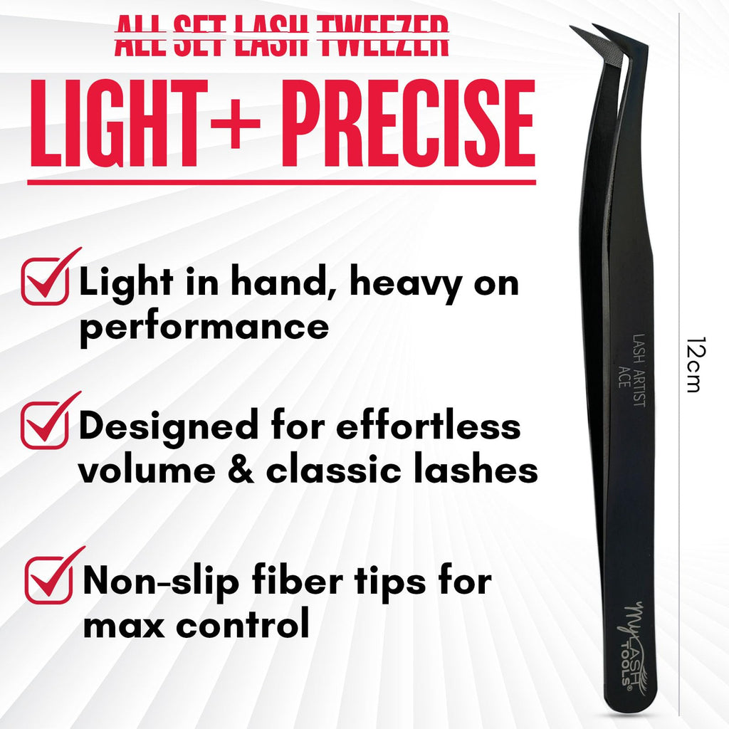 My Lash Tools Mega Boot Volume Fiber Tip Lash Tweezer – LASH ARTIST ACE, Professional Eyelash Extension Tweezers, Precision Fan Making, Plain Grip (Black)