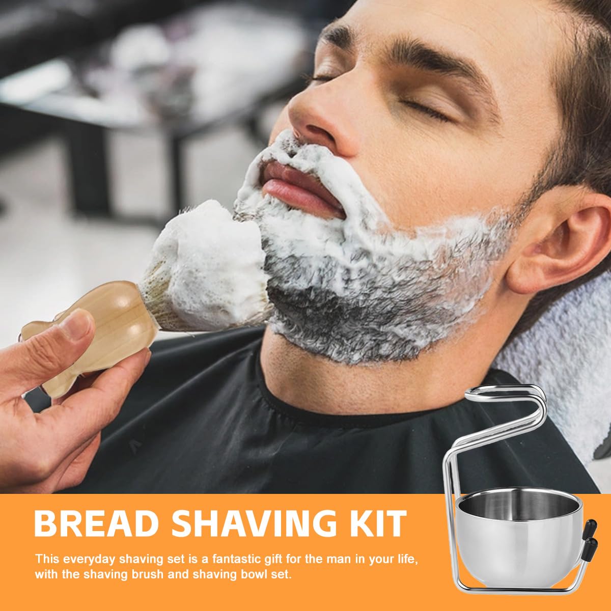 UPSTORE 2 in 1 Shave Cup with Stand Holder Set Stainless Steel Shaving Bowl with Shaving Stand Brush Holder Set Razor Brush Bowl Grooming Tool for Men Beard Care and Cleaning