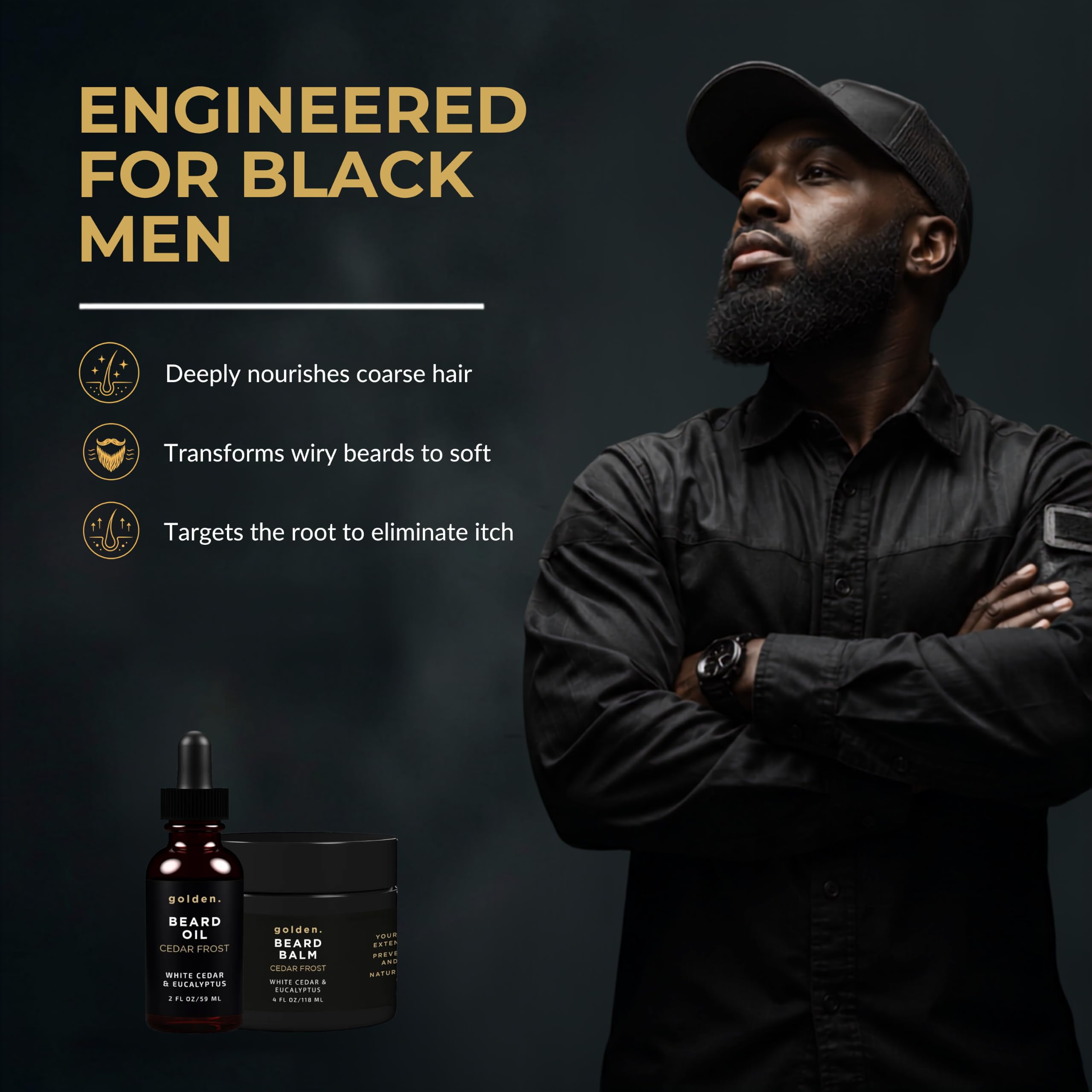 Golden Grooming Beard Balm - Tames Flyaways & Promotes Thicker Growth - Natural Styling Wax with Shea & Mango Butter - Relieves Beard Itch & Dandruff - Cedar Frost, 4oz