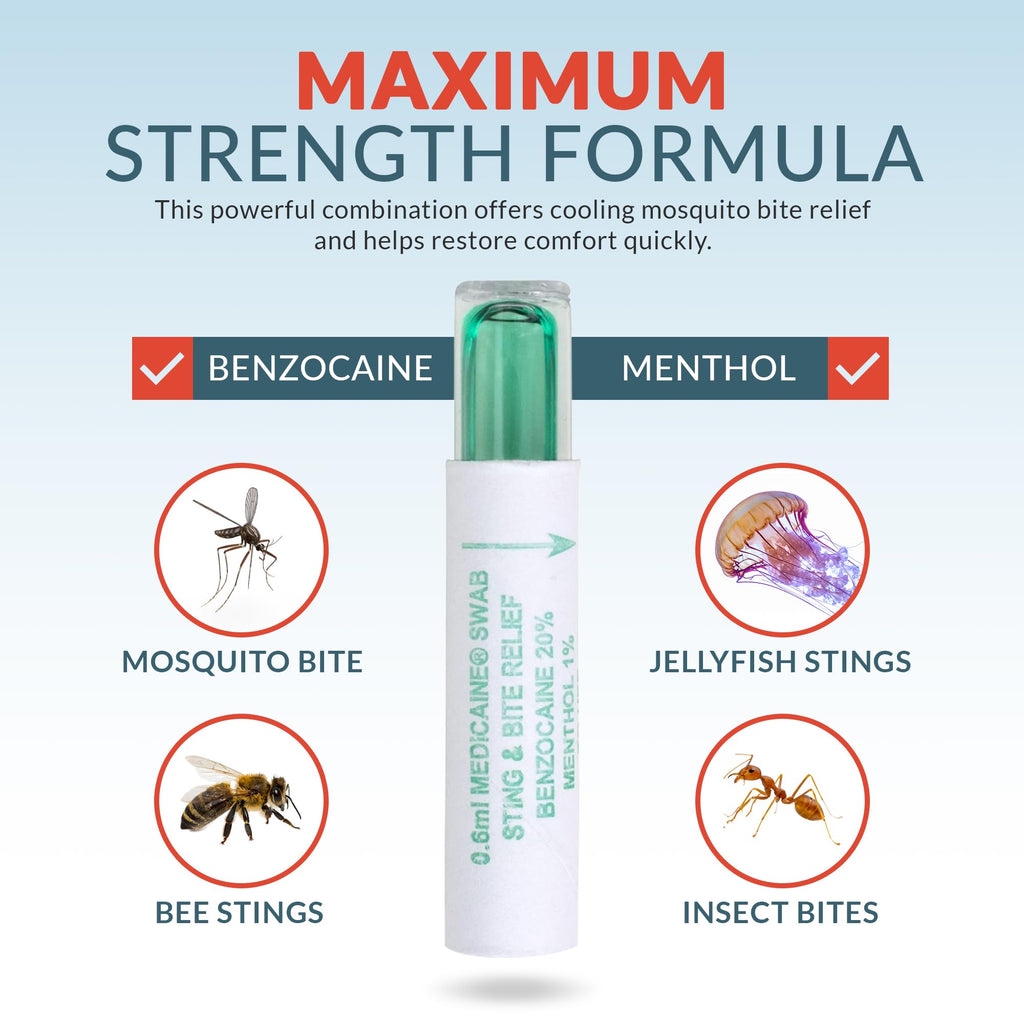 Epic Medical Supply Sting Relief Swab – Instant Mosquito Bite Relief & Bug Bite Relief – Max Strength Benzocaine & Menthol – 10 Disposable Swabs for Insect Bites, Bee Stings, Jellyfish & More