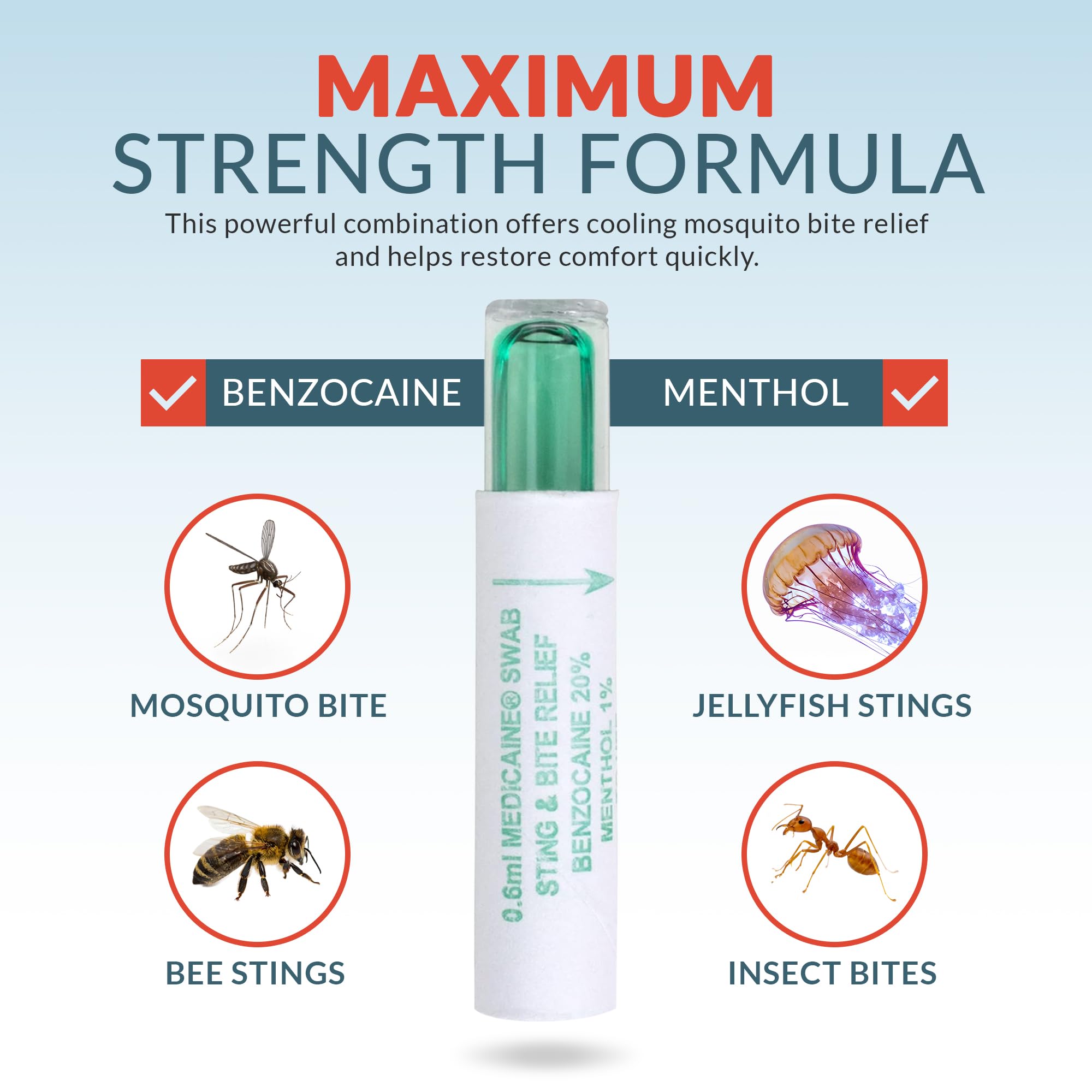 Epic Medical Supply Sting Relief Swab – Instant Mosquito Bite Relief & Bug Bite Relief – Max Strength Benzocaine & Menthol – 10 Disposable Swabs for Insect Bites, Bee Stings, Jellyfish & More