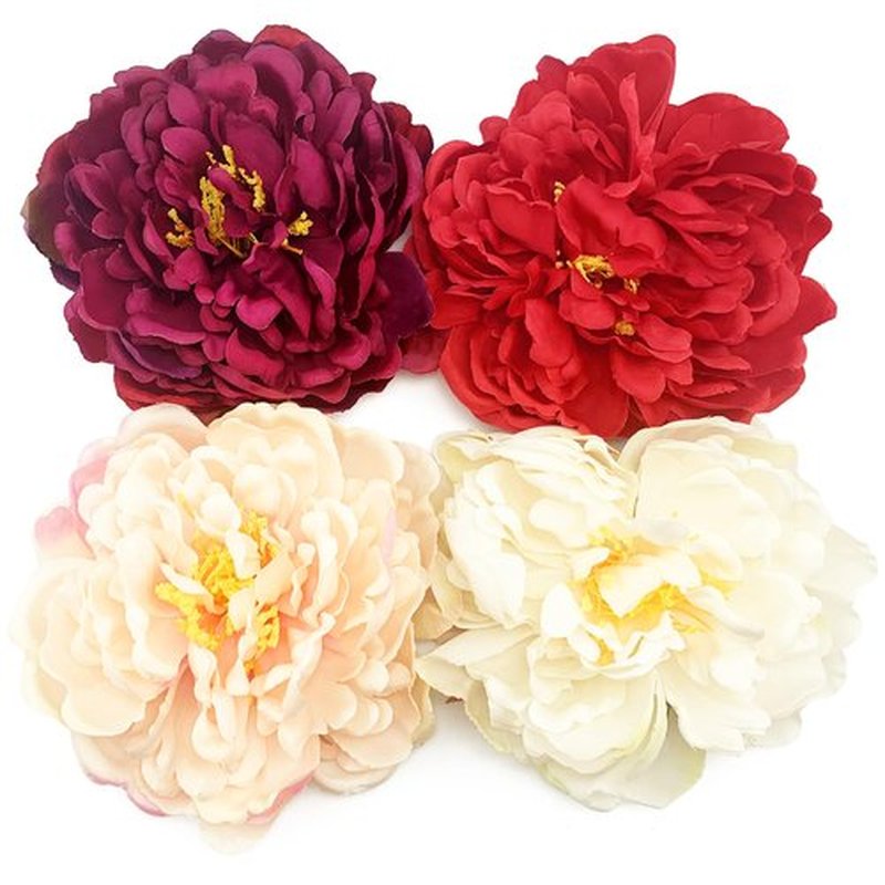 PRETTYLIFE Peony Flower Hair Clips for Women, 4 Pieces Large Floral Alligator Hair Barrette Accessories Brooch 5.5" for Wedding Bride Dancer Party (Red Style)
