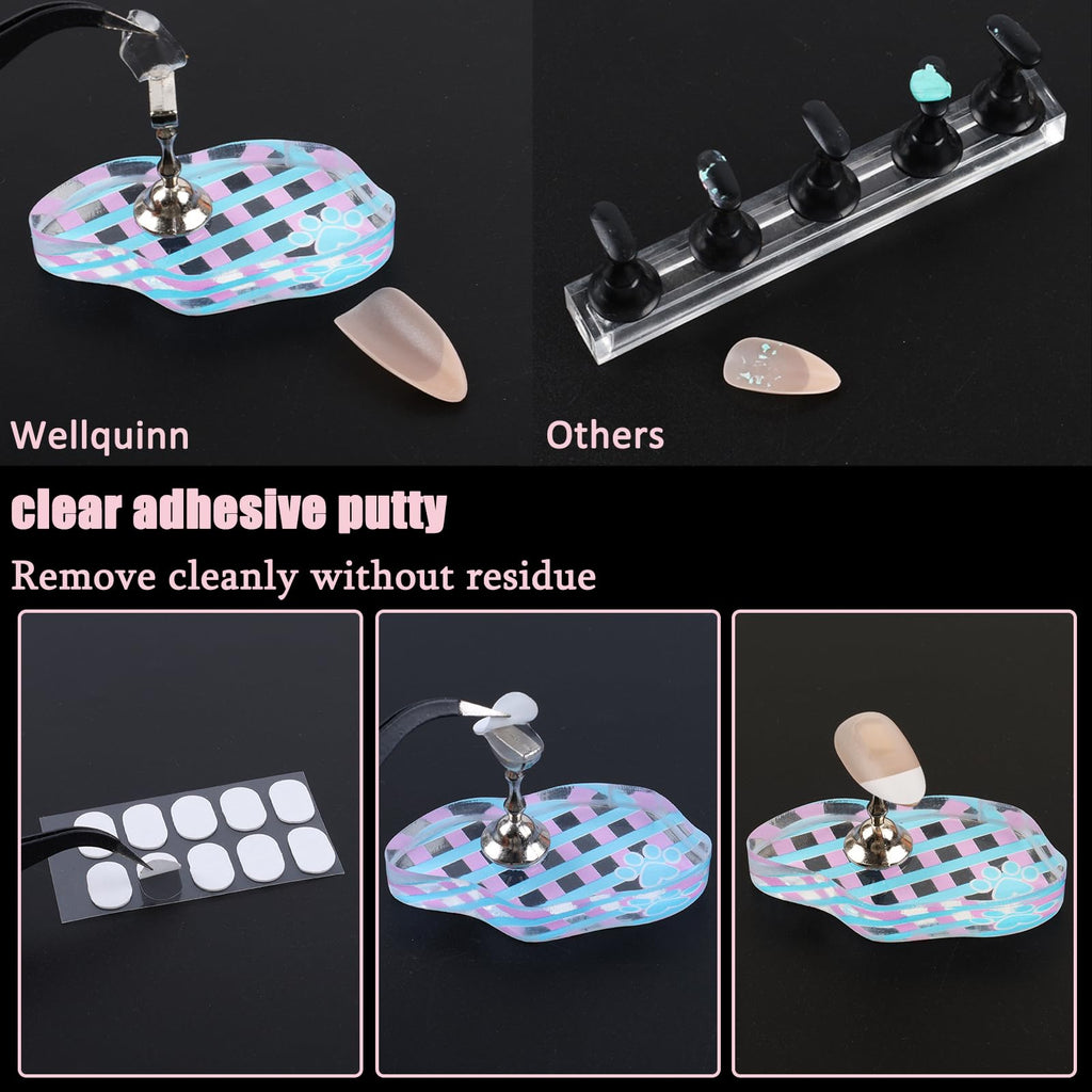 Wellquinn Nail Stand for Press On Nails Display Practice Art Magnetic Fake Nail Holder for Painting Nails Stand for False Nail Designs for Home DIY Beginner Salon Supplies - Checkerboard