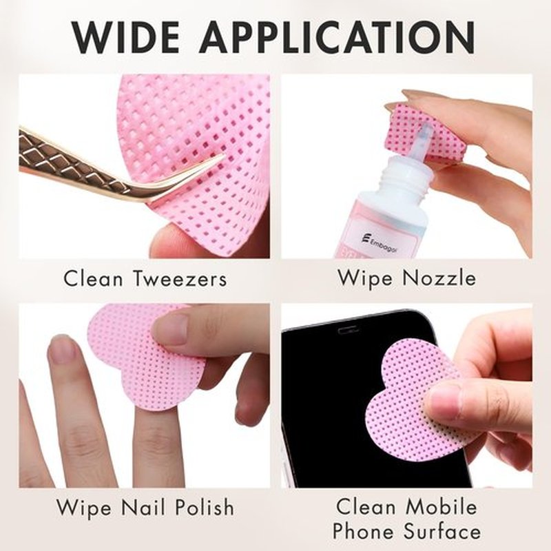 Embagol 1000 Pcs Lint Free Nail Wipes Eyelash Extension Glue Wipes Non-Woven Fabric Lash Glue Nail Polish Remover Supplies (Pink)