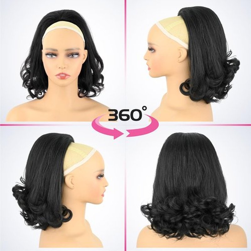 UAmy hair Flick Ponytail Extension 14 inch Yaki Straight Drawstring Ponytail for Black Women Shoulder Length Natural Black Synthetic Kinky Straight Hair Pony Tail with Tail Warping(1B)