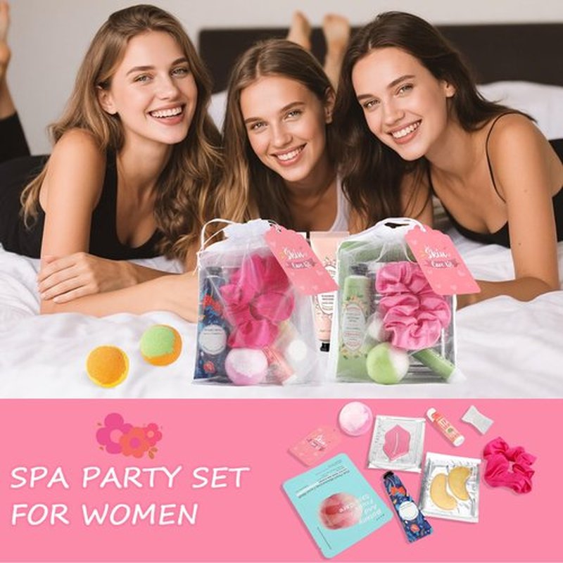Jutqut 120PCS Spa Party Supplies for Girls, Include Facial Masks, Lip Mask, Under Eye Patches, Lip Balm, Foot Bath Bombs, Hand Cream, Compressed Towel, Hair Band, Sleepover Party Supplies for Girls