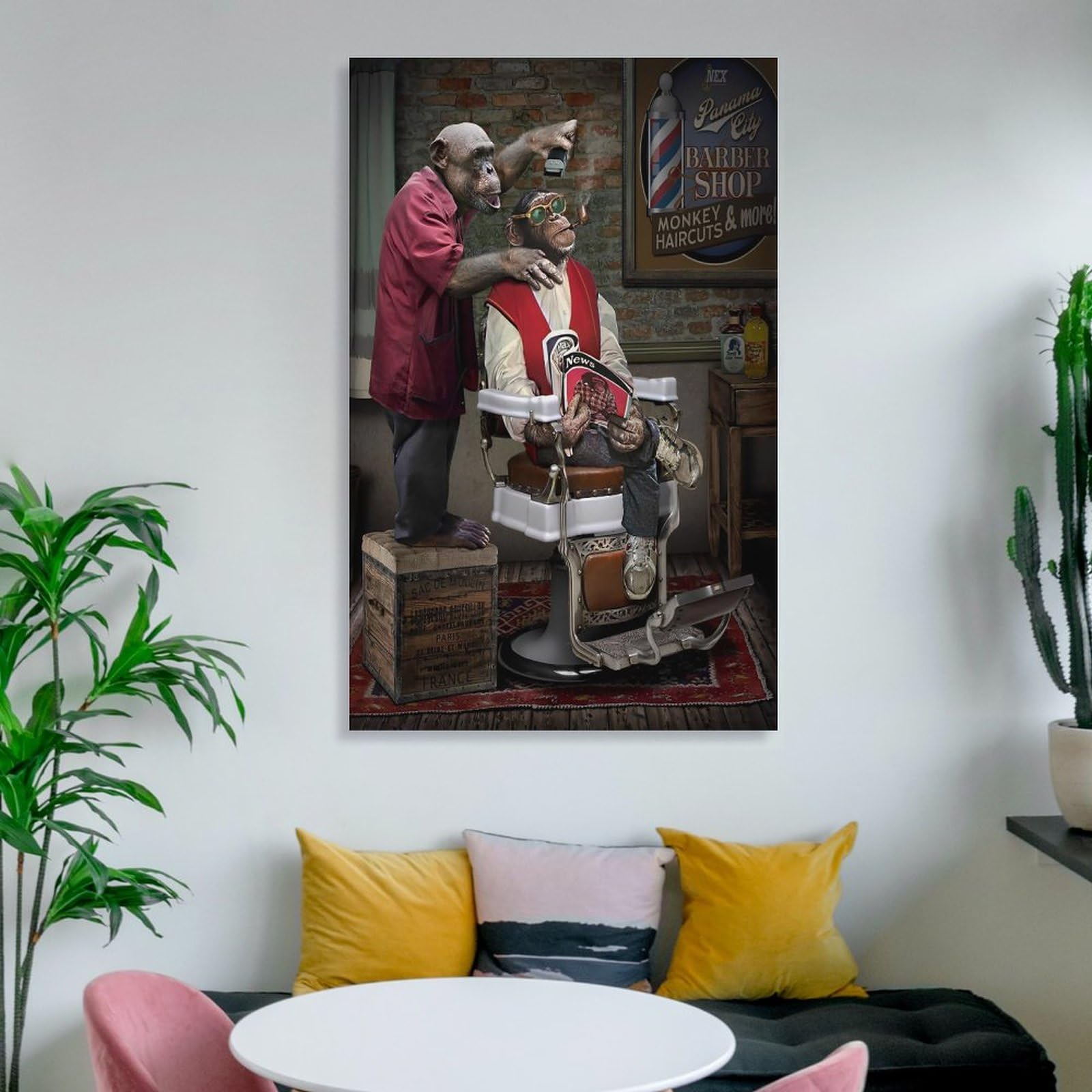 Barber Shop Monkey Haircuts Poster Decorative Painting Bathroom Decor Living Room Canvas Wall Art UnFramed,16x24inch(40x60cm)