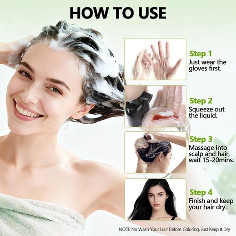 RKQNIER Black Hair Dye Shampoo for Women & Men, 15 Min Gray Coverage, 3 in 1 Semi-Permanent Color with Natural Herbal Ingredients