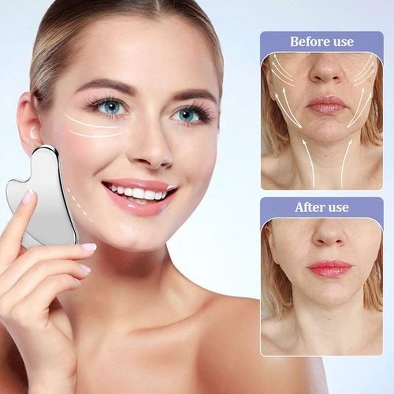 heqxwl 2 Pcs Stainless Steel Scraping Facial Tool for Jawline Sculpting and Decongestive Lymphatic Drainage, Face Massager Tool