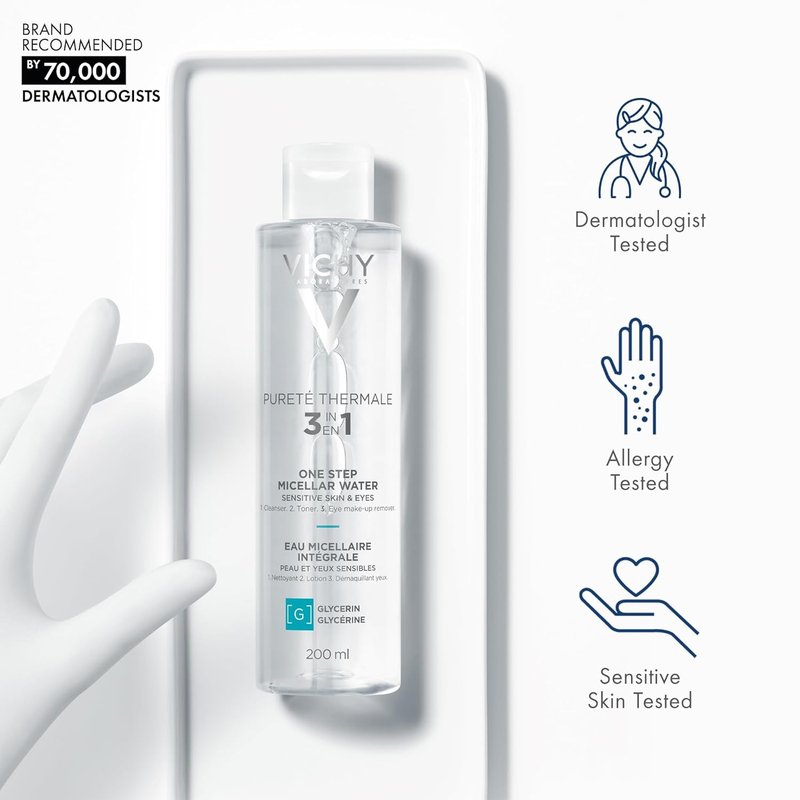 Vichy Pureté Thermale Micellar Water - Gentle Makeup Remover & Hydrating Toner with Vitamin B5 | 13.5 oz