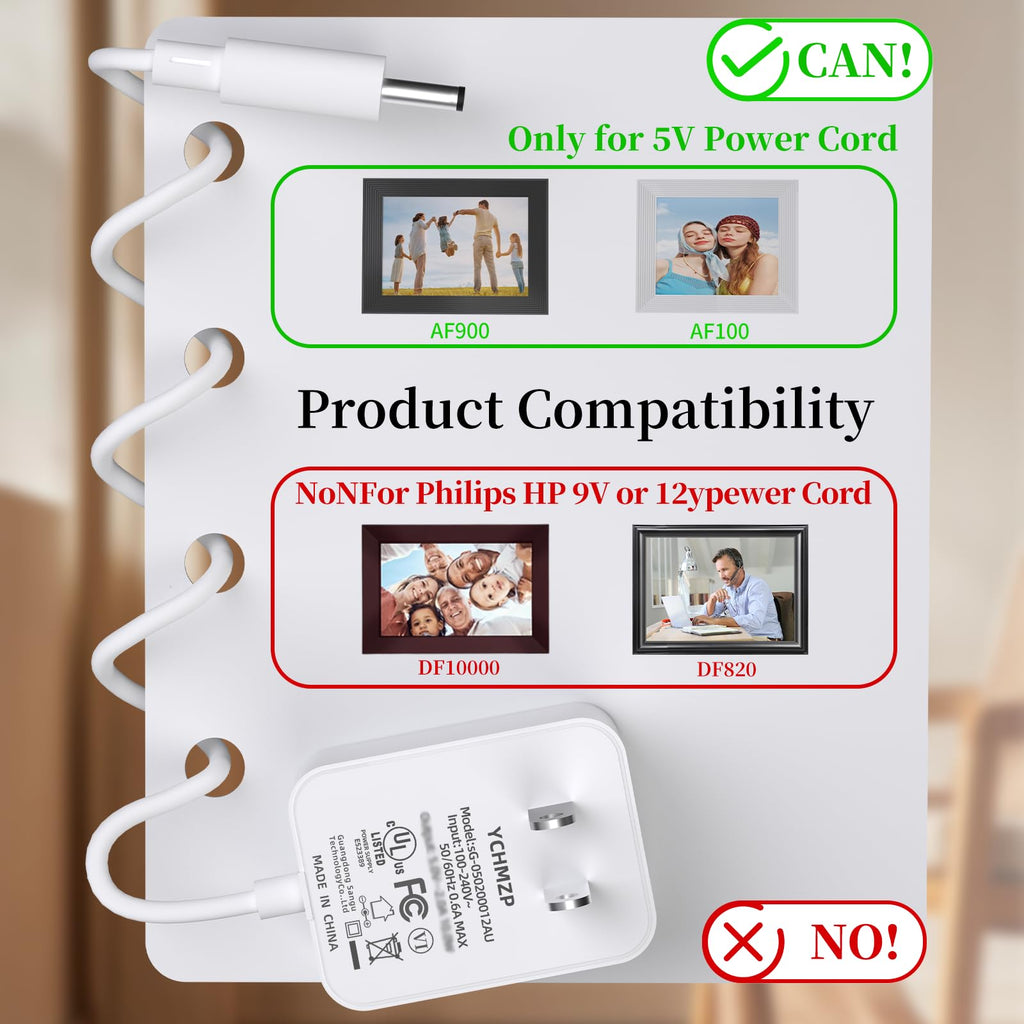 5V Power Cord for Aura Carver AF900 AF100,Compatible with SR-A30502000U2 Power Adapter Supply with 4.9Ft Power Cord