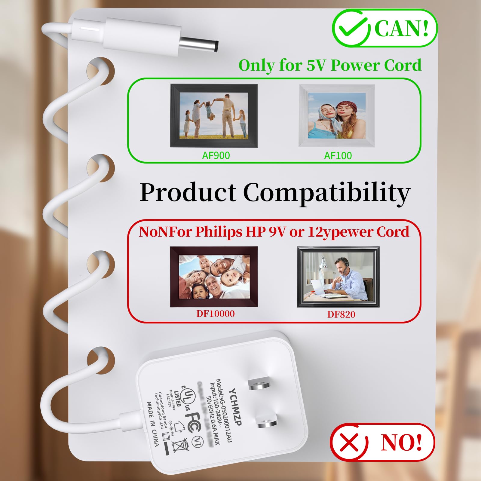 5V Power Cord for Aura Carver AF900 AF100,Compatible with SR-A30502000U2 Power Adapter Supply with 4.9Ft Power Cord