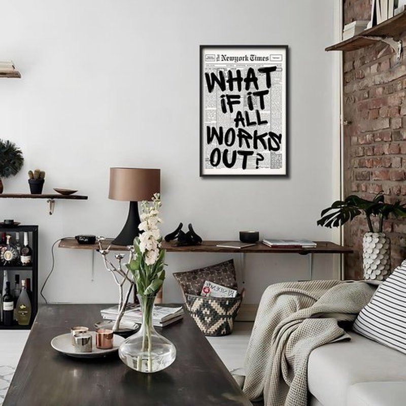 Trendy Luxury Wall Art | Black and White 'What If It All Works Out' Poster for Preppy Dorm Decor