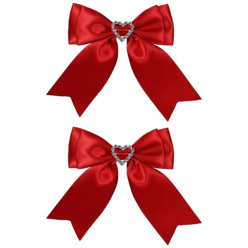 Red Hair Bow Clips Satin Bowknot Hair Clips Sweet Heart Rhinestones Ribbon Hairpins for Girls Chirstmas Valentine's Day Party Hair Accessories