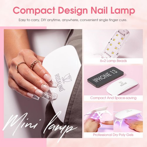 ROSALIND Poly Nail Gel Kit -8 Colors + White Brown Accessories Clear Nude Christmas Poly Nails Gel Starter Kit With Slip Solution Nude Pink Extensions Set with Mini UV Lamp