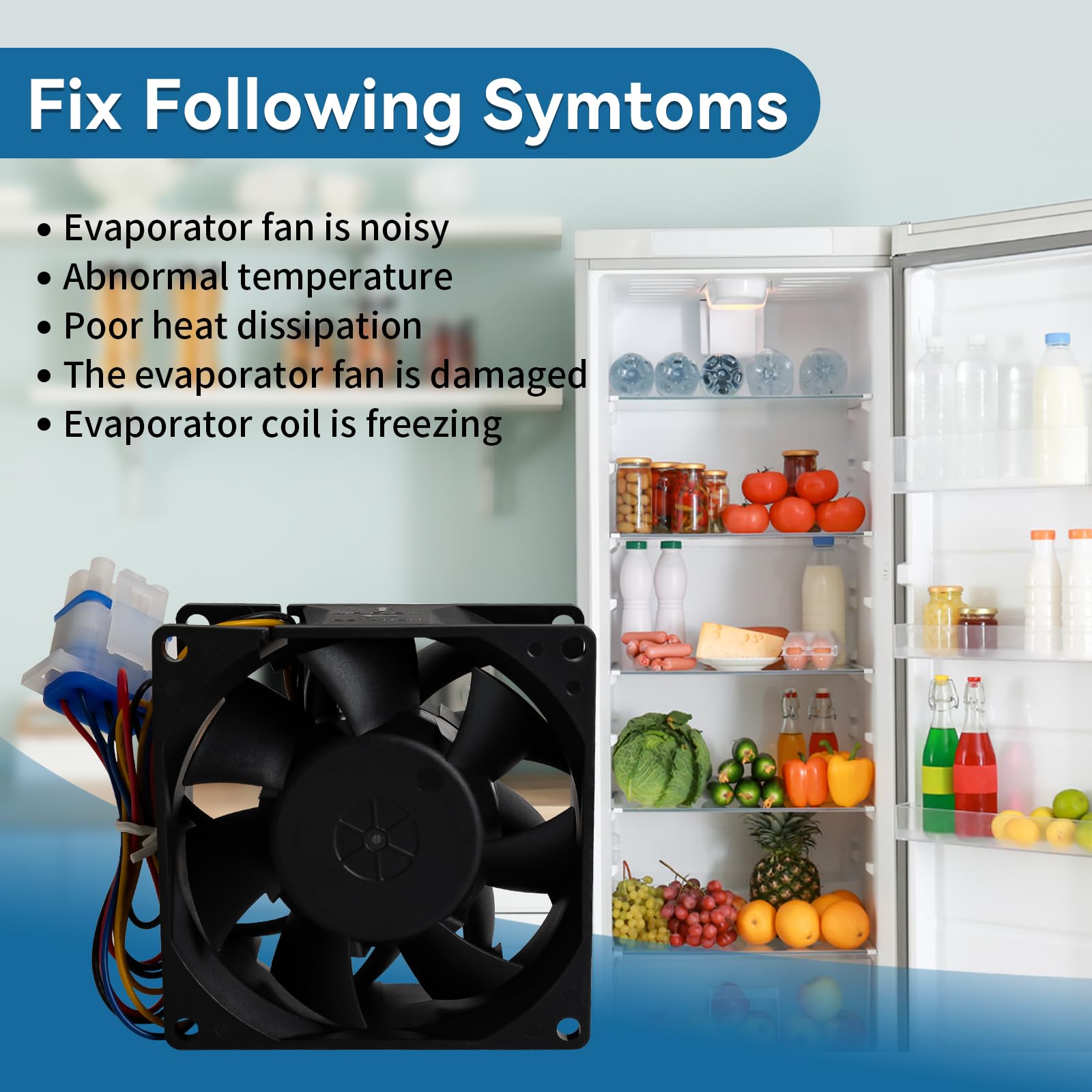 Upgraded WR60X26866 Refrigerator Evaporator Fan Motor Compatible with GE Refrigerator - Fresh Food Evaporator Fan Fit for GE GNE29GSFGSS, Replace WR60X26033 WR60X26030