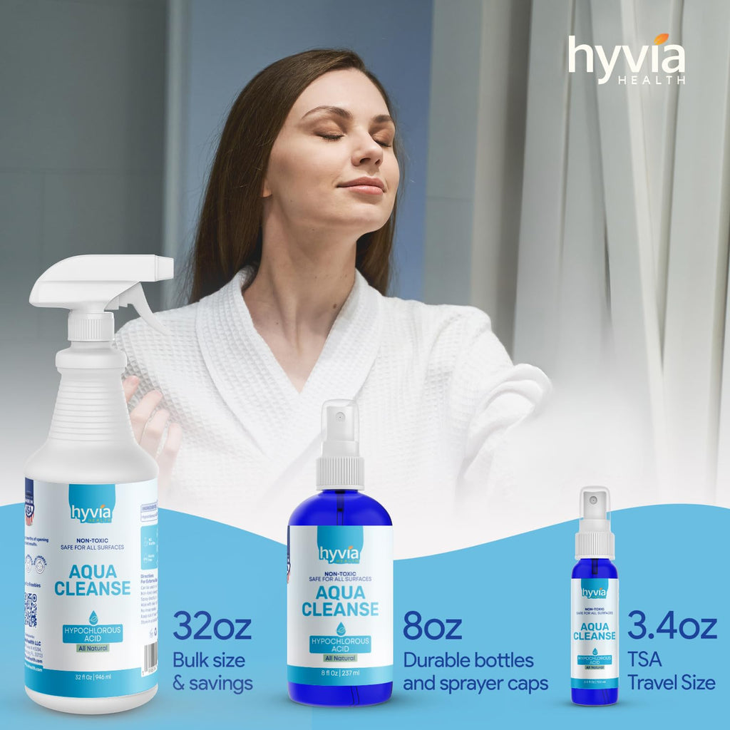 Hyvia Health AquaCleanse Hypochlorous Acid 1 Gallon - Bulk All-Purpose Cleaner with HOCL, All-Natural Surface Cleaning Solution - Safe For Kids, Pets, & Daily Use | Clear Spray Made In USA | Refill