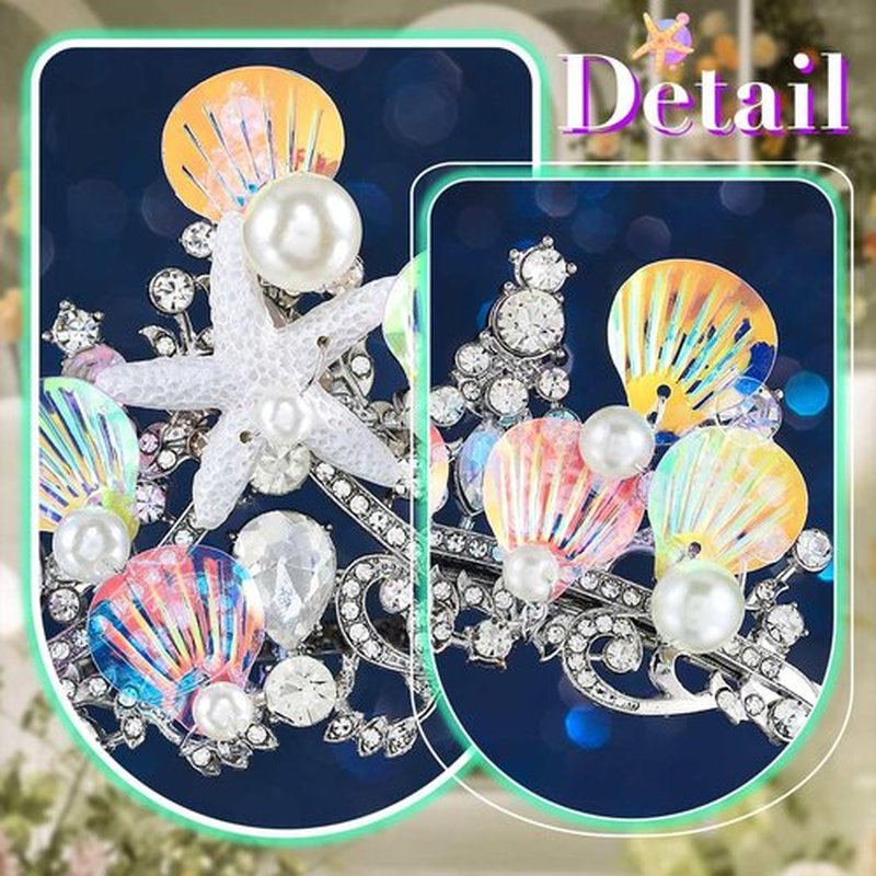 JEAIRTS Mermaid Crown Silver Shell Tiara Sparkly Ocean Princess Hair Accessories for Women