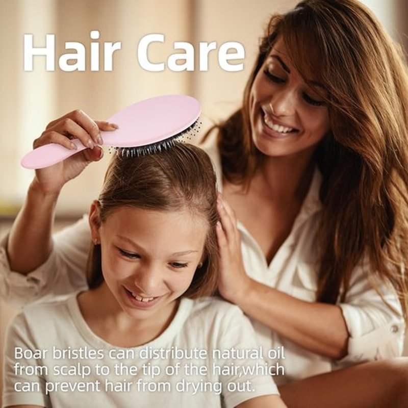 Jurrissa Boar Bristles Hair Brush for Women and Men, Detangling Hair Brush for Smoothing Massage Add Shine, Nylon&Boar Bristles Detangler brush for Hair Healthy (1 Pack-Pink)