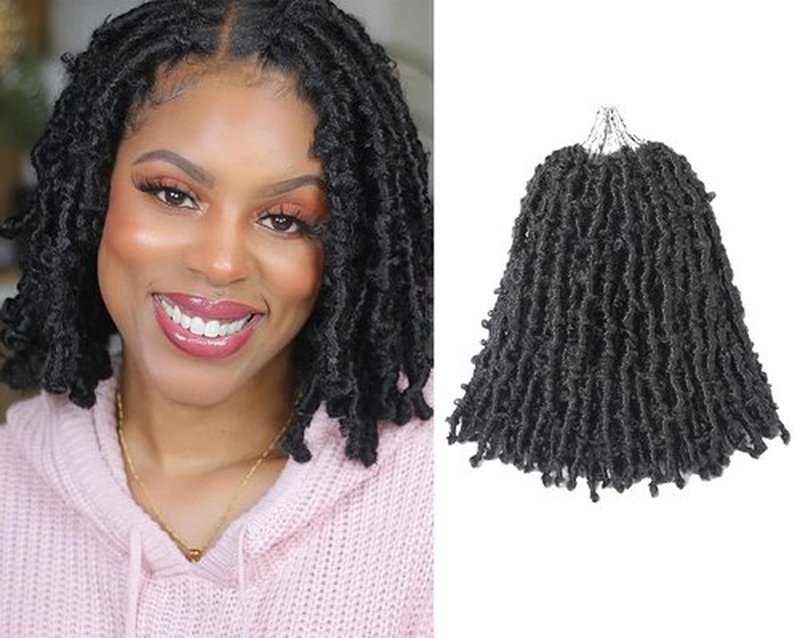 GUOHUI Super Light Butterfly Locs Crochet Hair 10 Inch 6 Packs Pre-Looped Soft Distressed Faux Locs Braids for Women Kids (10 Inch,1B#)