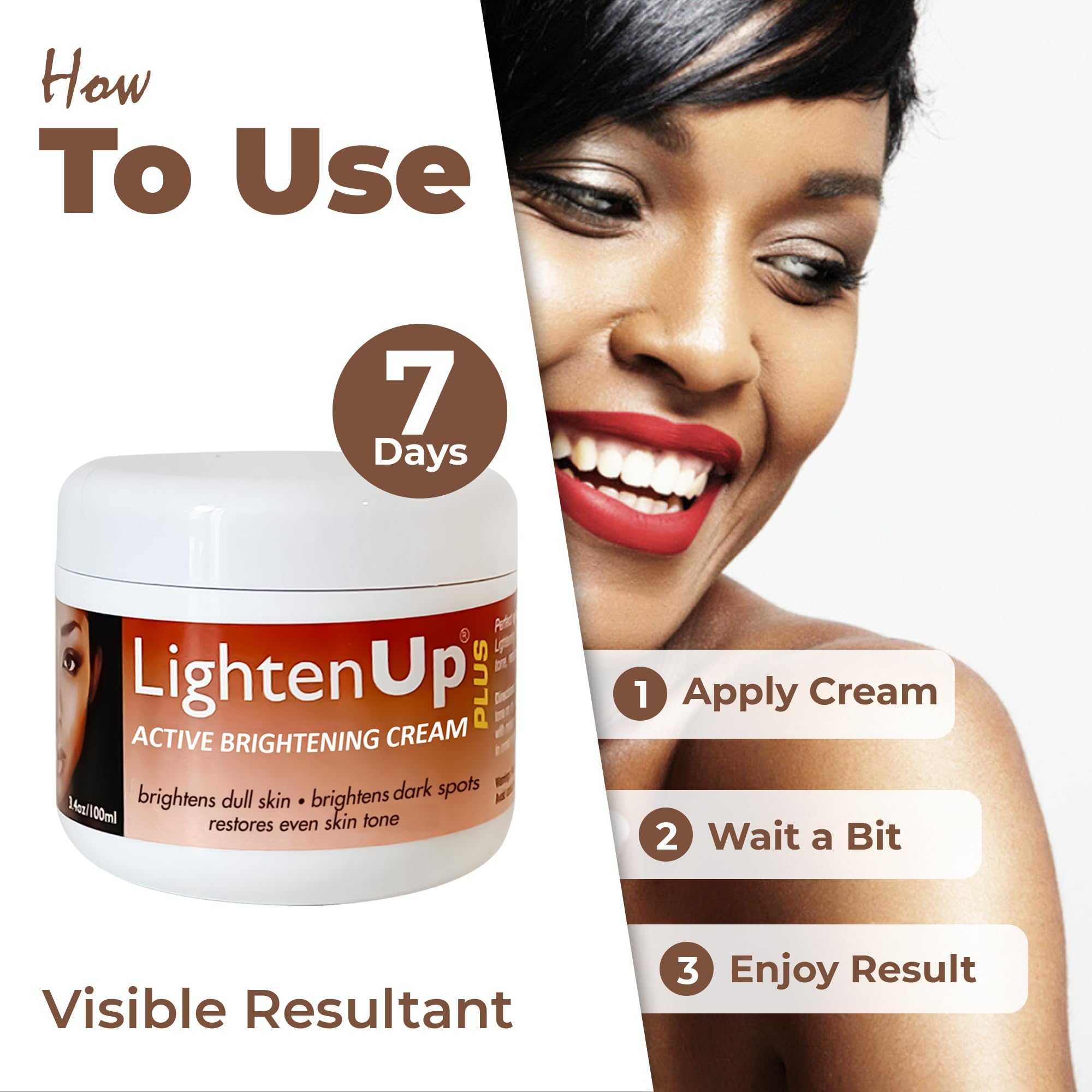 Lighten-Up Plus Active Skin Brightening Cream - 3.4 Fl oz / 100 ml - Daily Moisturzing Cream, For Face and Body