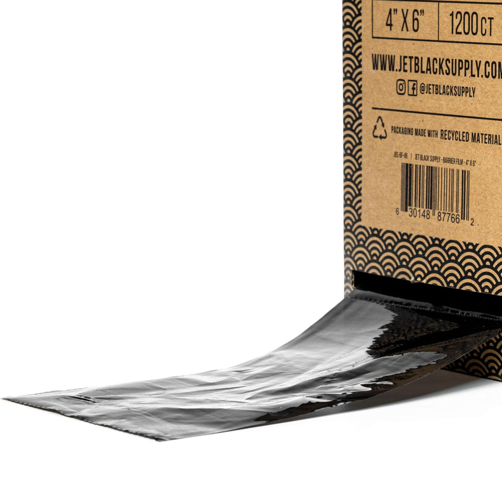Jet Black Supply Barrier Film Roll, 4" x 6" Perforated Sheets, Disposable Barrier Tape for Tattoo, Non-stick edges, Quick and easy to apply, Extra tacky adhesive, Black