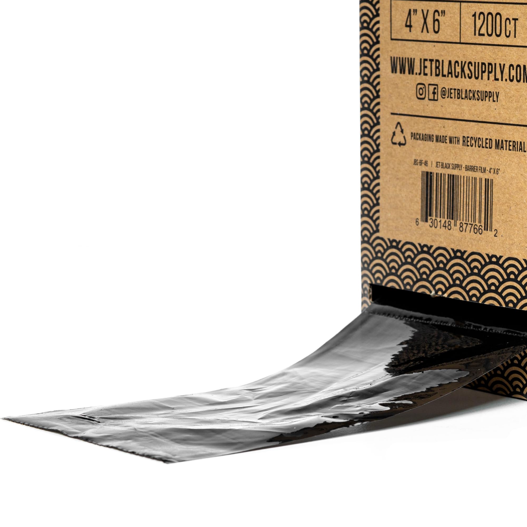 Jet Black Supply Barrier Film Roll, 4" x 6" Perforated Sheets, Disposable Barrier Tape for Tattoo, Non-stick edges, Quick and easy to apply, Extra tacky adhesive, Black
