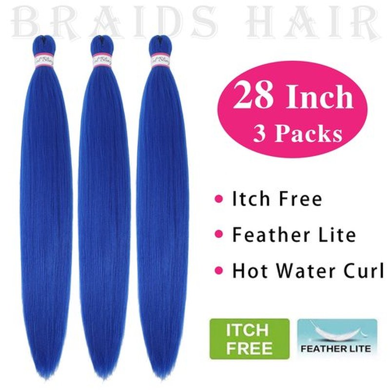 Col Bling Blue Braiding Hair Pre Stretched, 28 Inch Long Braid Hair Extensions for Women, Box Braids Hair Yaki Texture, Professional Synthetic, Softness, Knotless Easy to Install