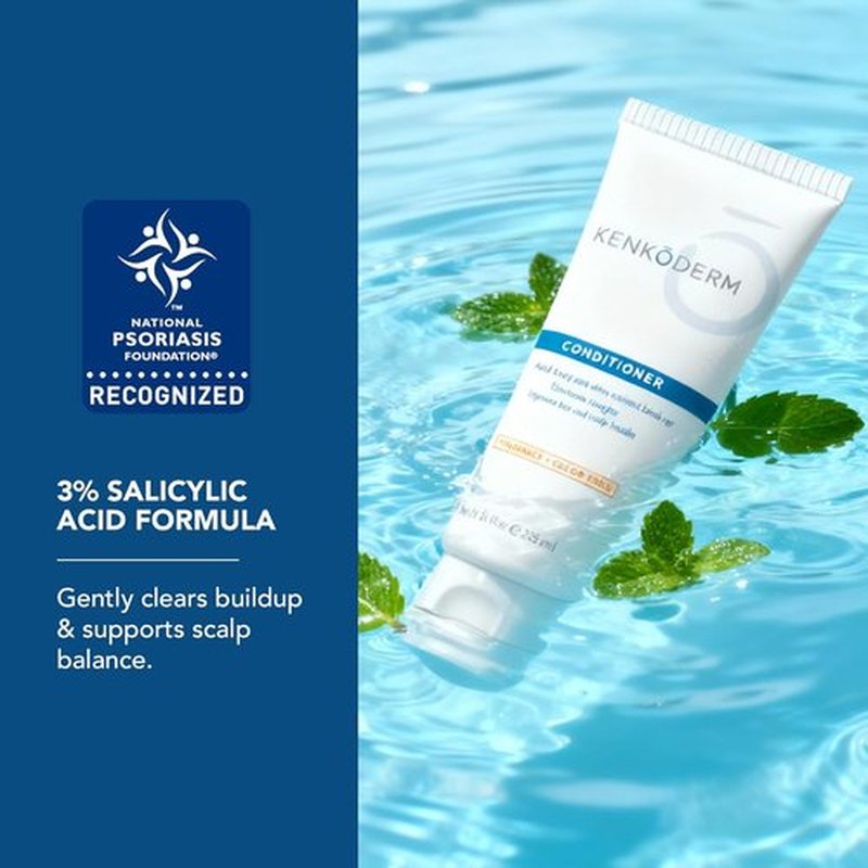 Kenkoderm Psoriasis Conditioner - 3% Salicylic Acid for Sensitive Skin & Hair | 8-Ounce Tube