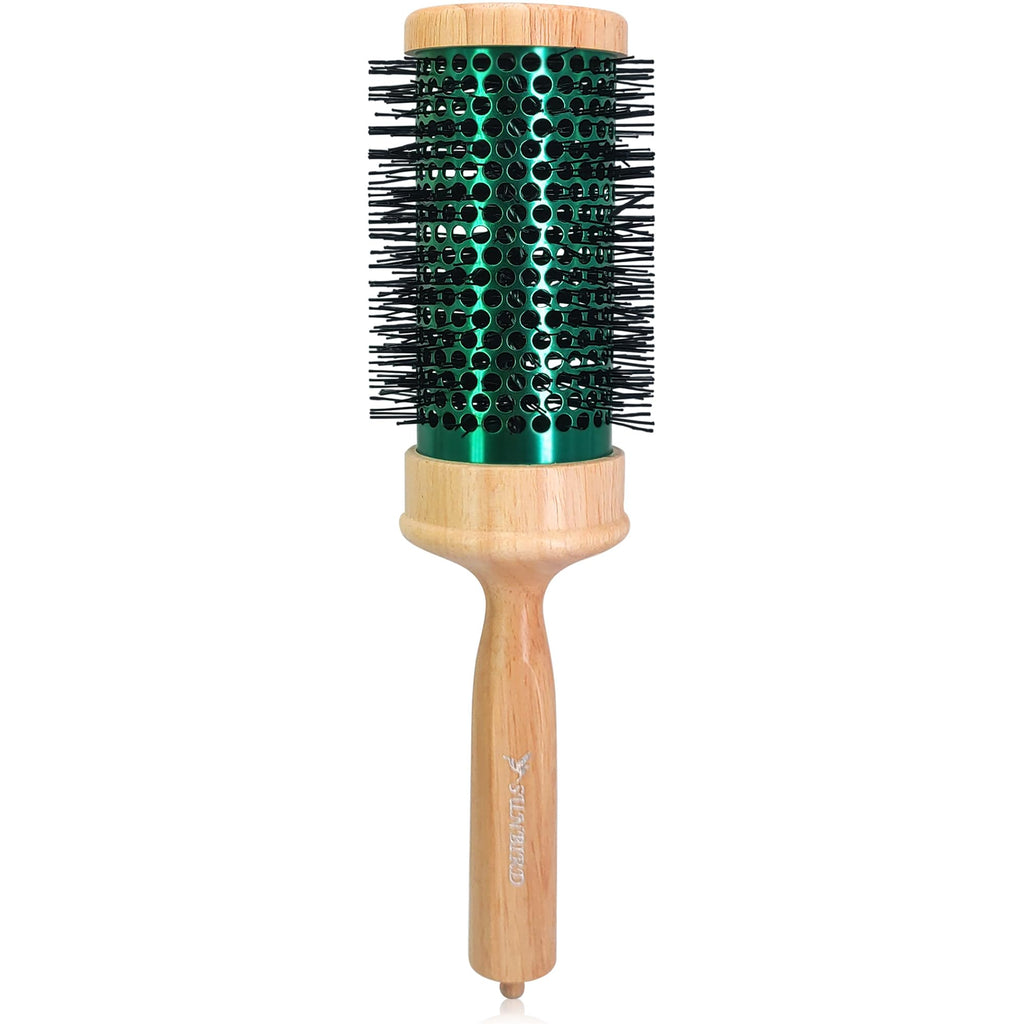 SUNBIRD Round Brush for Blow Drying - Wood Handle Professional Blowout Brush with Aluminium Ceramic Ionic Thermal Barrel for Smooth Hair, Volume & Heat Wave Curly Styling (Outer Diameter2.75Inch)