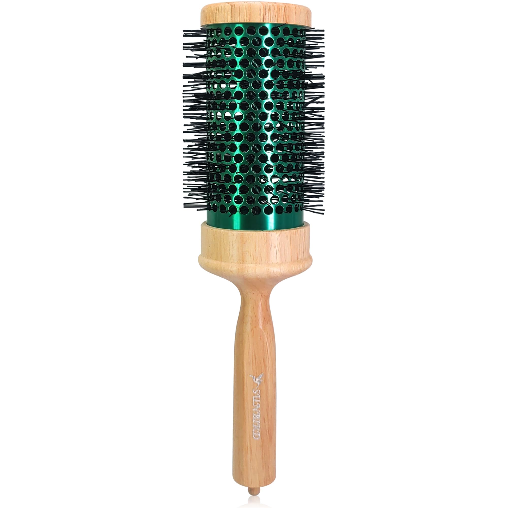 SUNBIRD Round Brush for Blow Drying - Wood Handle Professional Blowout Brush with Aluminium Ceramic Ionic Thermal Barrel for Smooth Hair, Volume & Heat Wave Curly Styling (Outer Diameter2.75Inch)