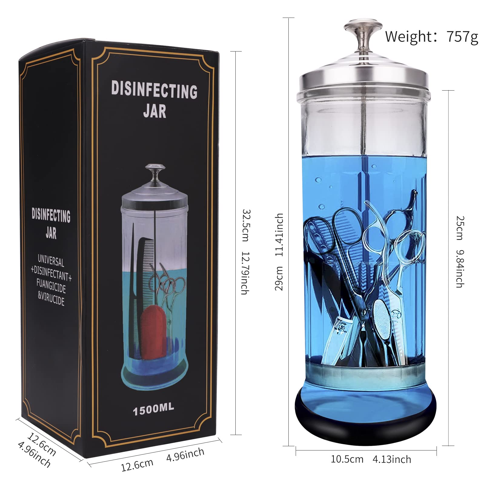 Disinfectant Sterilizer Jar - Durable Glass for Nail Tools and BarberShop Hair Stylist Tools (50 Oz /1500ml)