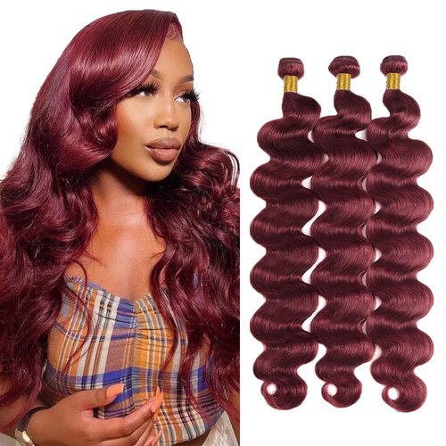 #99J Burgundy Bundles Human Hair Body Wave Bundles 26 28 30 Inch Wine Red Unprocessed Brazilian Virgin Hair 3 Bundles Deals Quick Weave Hair Extensions 50 Gram Per Bundle