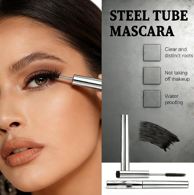 Upgraded Iron Metal Wand Mascara - Waterproof 3D Curling Formula, Long-Lasting & Smudge-Proof | Black