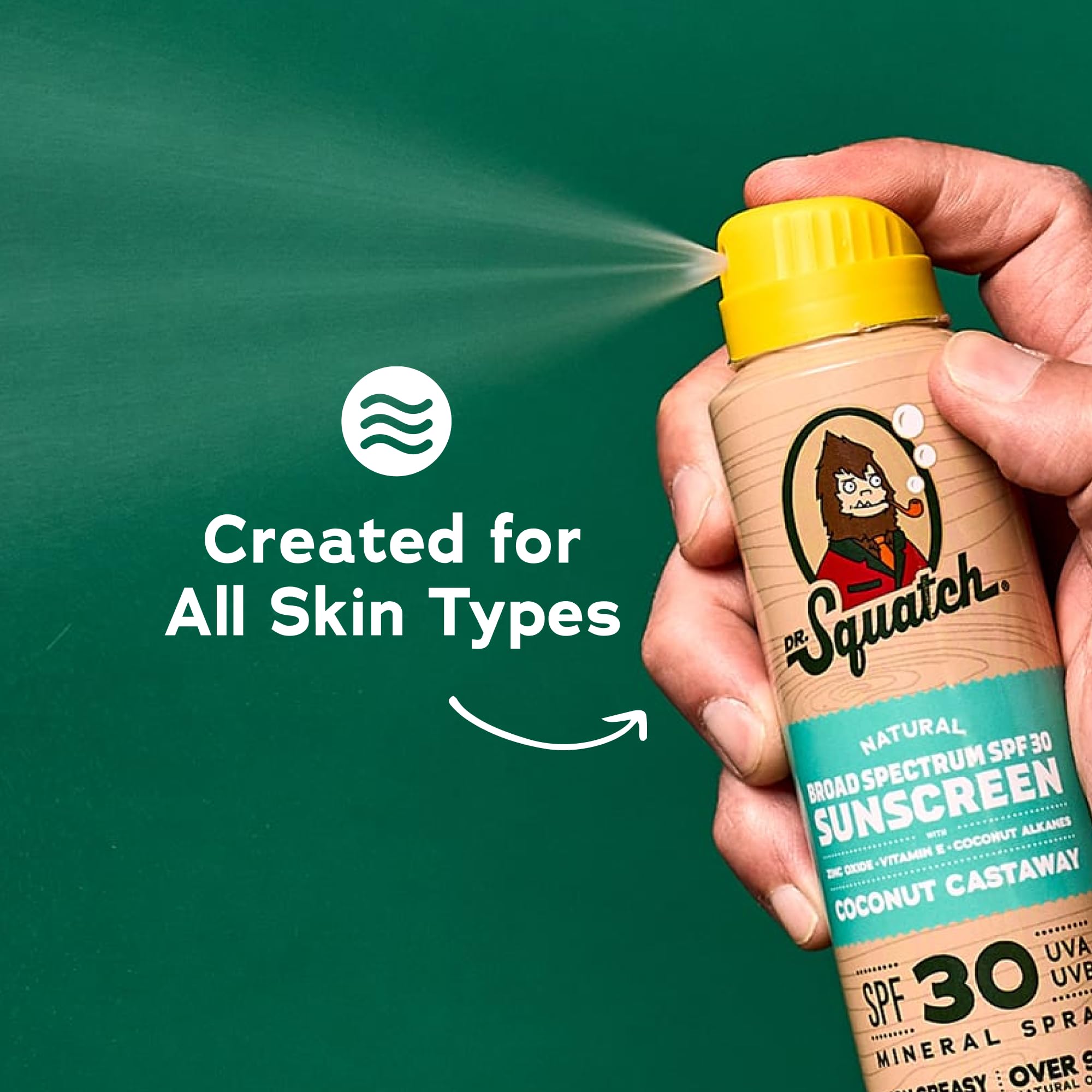Dr Squatch Sunscreen Spray – Mineral Sunscreen for Face and Body, SPF 30, Broad Spectrum UVA/UVB Protection – Zinc Oxide, Lightweight Non-Greasy Formula – Coconut Castaway (5 fl oz)