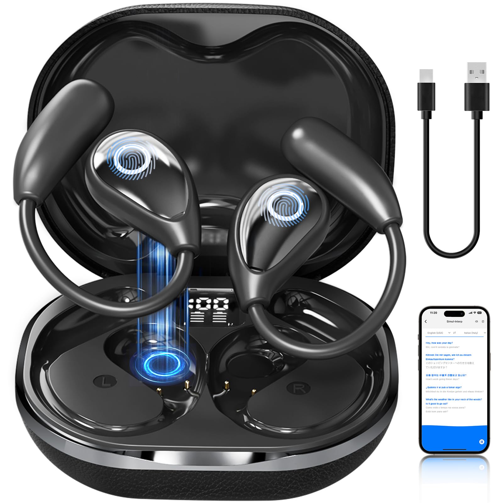 AI Translation Earbuds Real Time, 2026 Upgrade 164 Language Translator Earbuds Bluetooth 5.4 OWS 3-in-1 Translation Headphones, Wireless Translating Device for Travel Business Learning with App 1