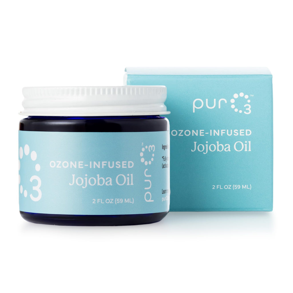PurO3 Ozonated Jojoba Oil – Pure, Natural, Organic Skincare for Face & Body – Oxygenated Healing Lotion, Moisturizer & Beauty Cream in a Glass Jar – O3 Therapy Salve, 2 oz