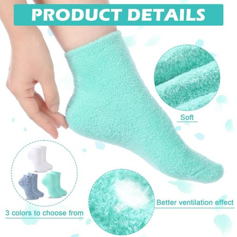 Tarpop 3 Pairs Aloe Socks Women Valentines Day Moisturizing Spa Socks for Dry Cracked Heel Feet Infused Gel Sleeping Fuzzy Lotion Gift for Women Men Softening Dry Feet(White, Green, Colorful)