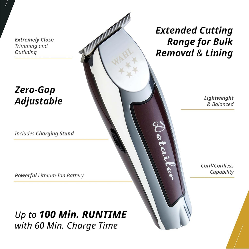Wahl Professional 5 Star Cordless Detailer Trimmer - T Wide Blade, 100 Min Runtime, Includes Charging Stand