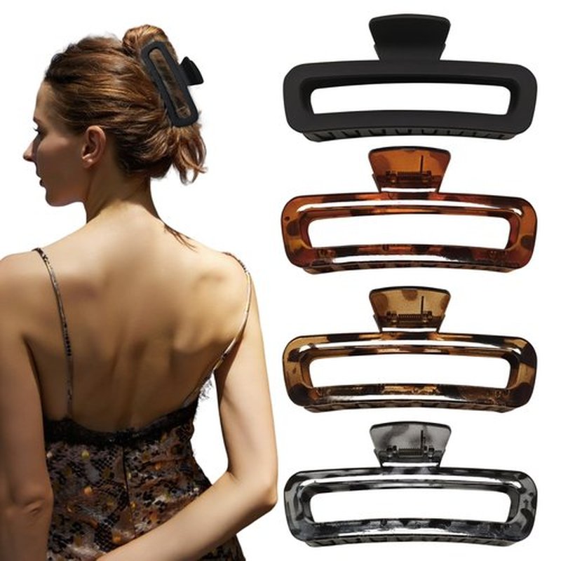 Nalodu 5 Inch Large Hair Claw Clips, No Slip Matte & Glossy Unbreakable Square XL Hair Clips for Thick Long Curly Hair, Women's Big Rectangle Strong Clips, 4 Pack