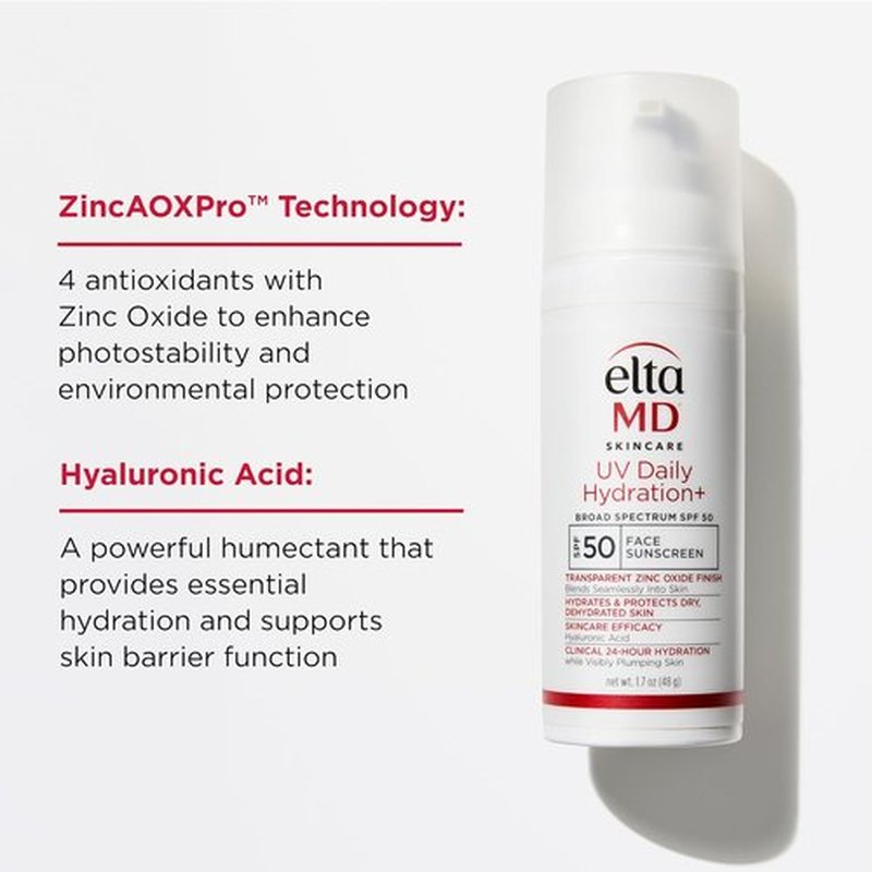 EltaMD UV Daily Face Sunscreen - Transparent Zinc Oxide & Hyaluronic Acid for Moisture & Protection | Ideal for All Skin Types