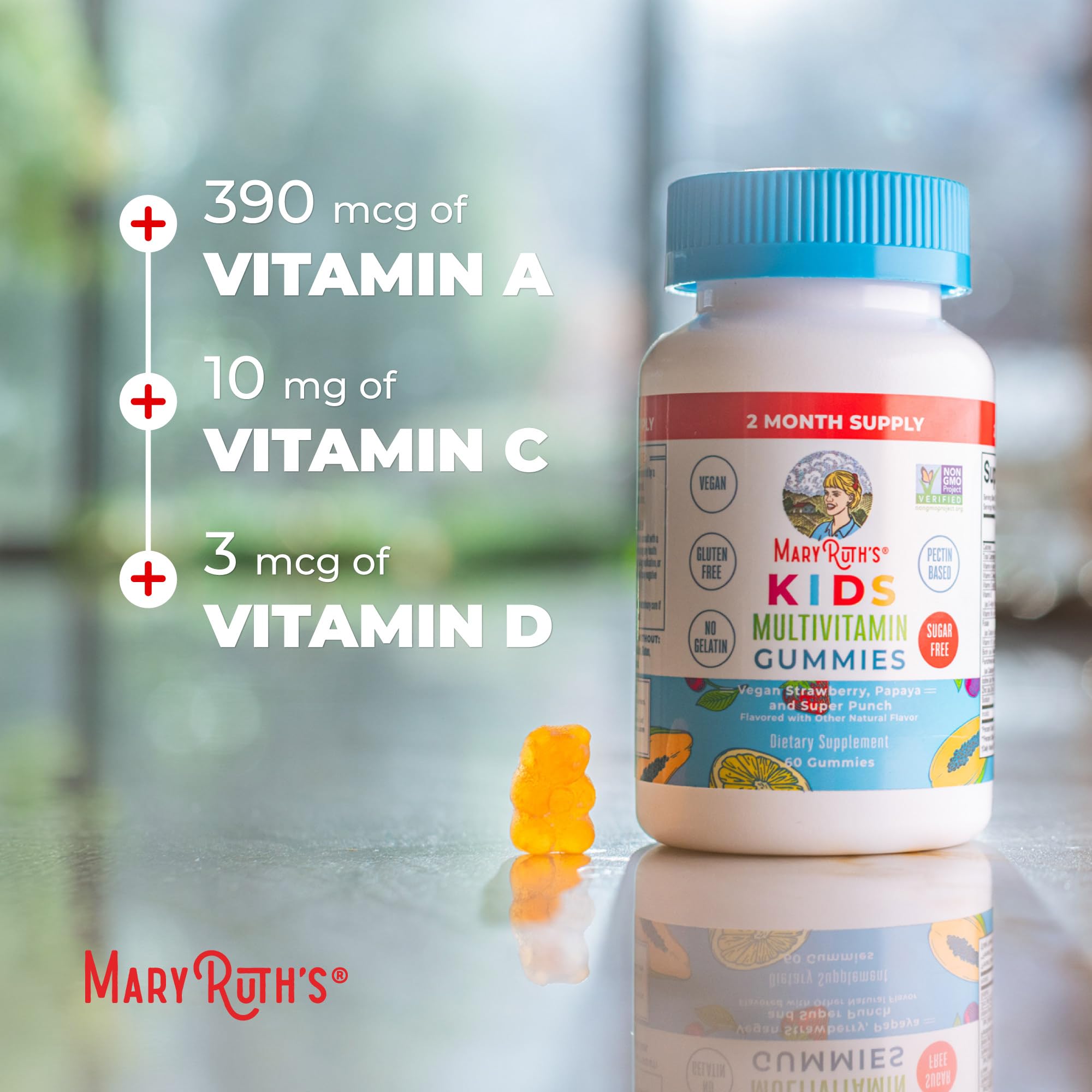 MARYRUTH'S Kids Vitamins Multivitamin Sugar Free | 2 Month Supply | Kids Multivitamin Gummies | Multivitamin for Kids | Vitamin D | Vitamin C | Zinc | Vegan | Non-GMO | Gluten Free | 60 Count