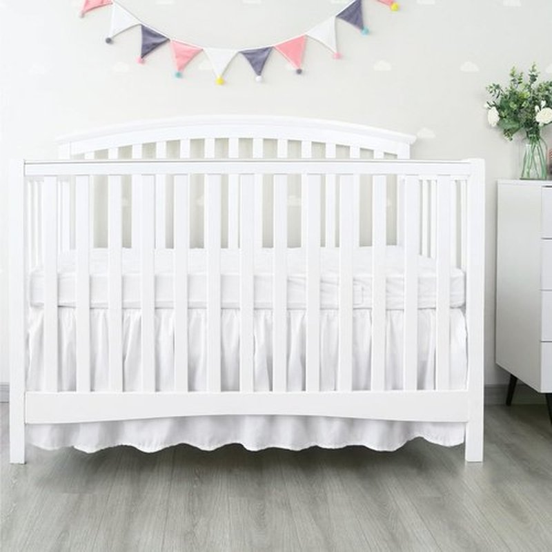Skiennix Crib Bed Skirt - 28” x 52” with 14” Drop | Soft Solid White Pleated Design for Nursery