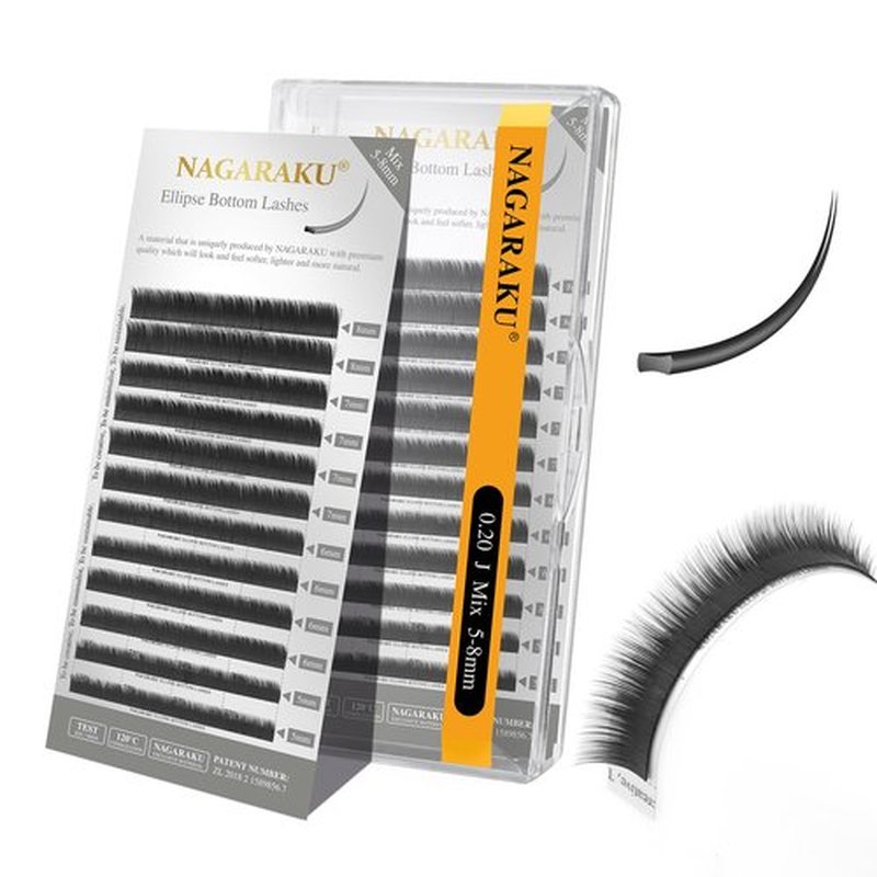 NAGARAKU Bottom Eyelash Extensions Double Tips Flat Ellipse Super Soft Natural Faux Mink Under Lower False Lashes Split Tips Individual Lashes 12 Rows Charcoal Color (0.20mm J Curl 5-8mm Mix Tray)