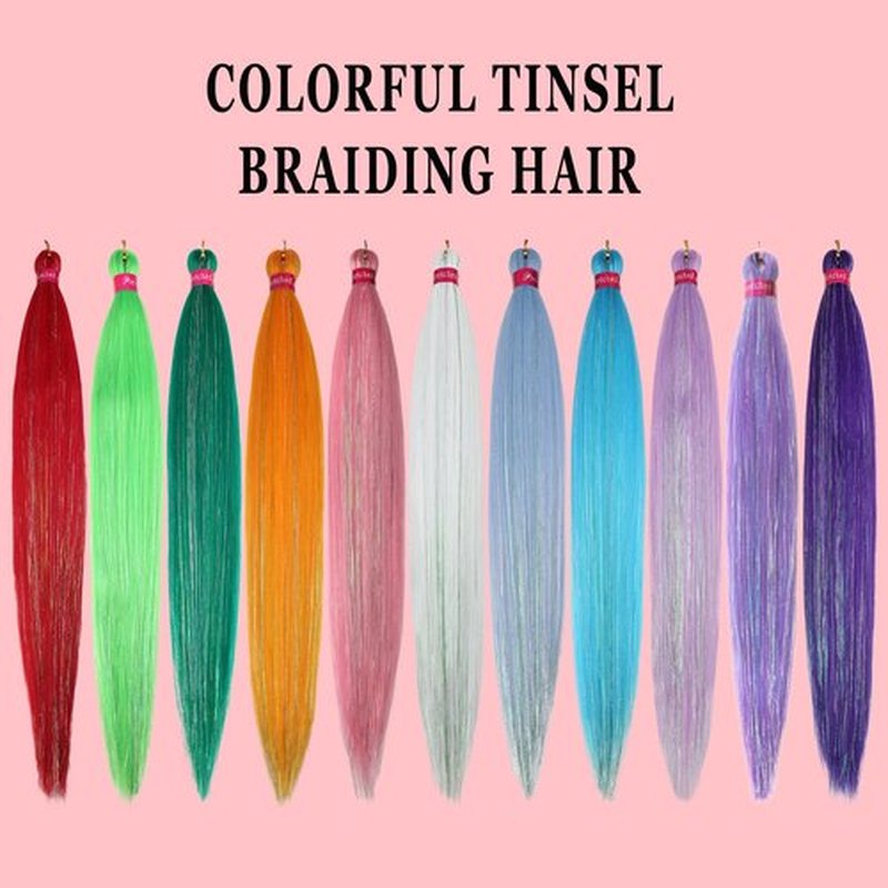Pink with Tinsel Braiding Hair Pre Stretched 2 Packs 26 Inches Box Braids Hair Extensions Synthetic Pre Stretched Braiding Hair
