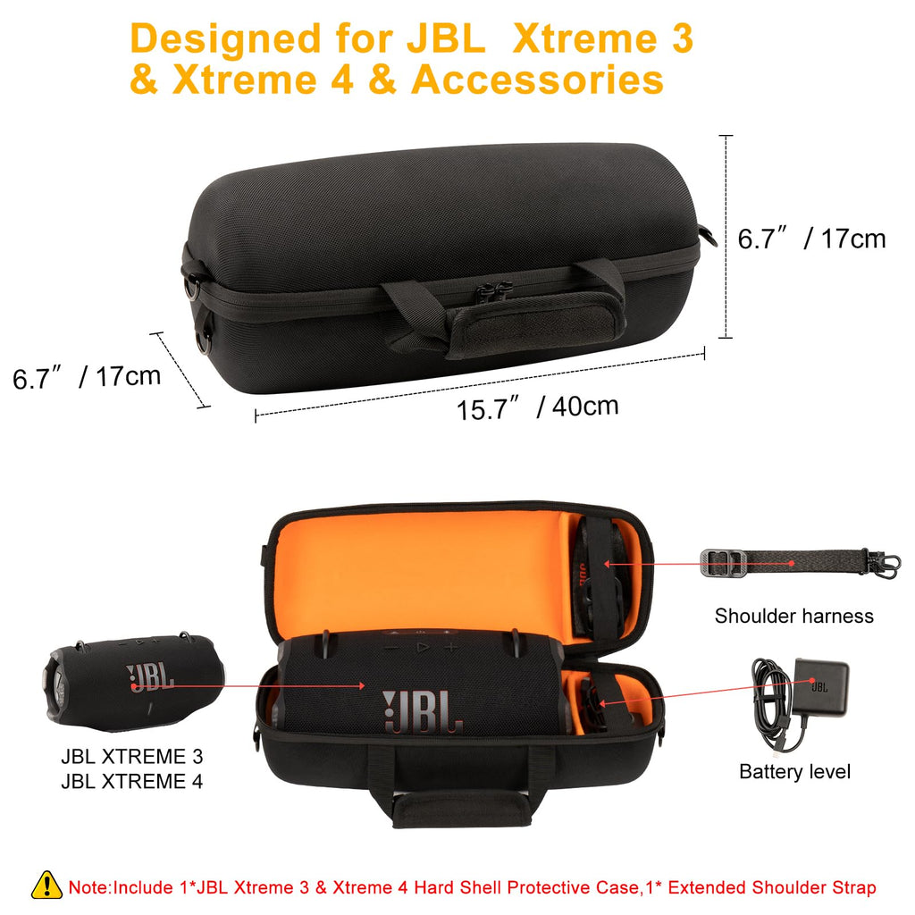 Hard Case Compatible with JBL Xtreme 4/Xtreme 3 Bluetooth Speaker,Travel Carrying Storage Holder Bag with Replacement Shoulder Strap Fit for Charger Adapter and Accessories (Black)