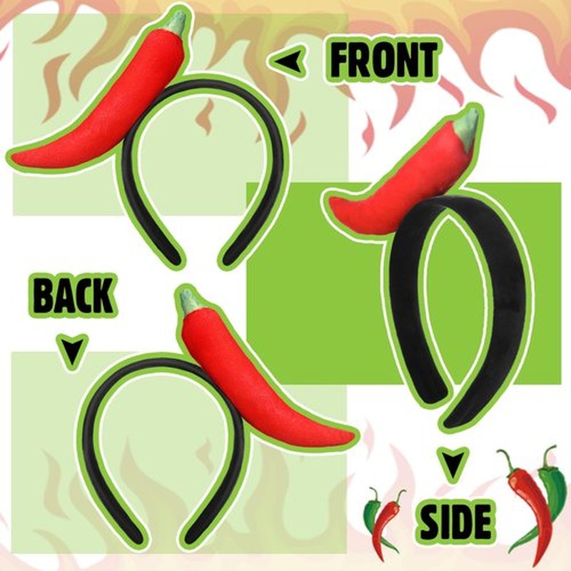 Knitgrip 2 Pcs Funny Headbands Pickle Hot Dog Strawberry Banana Chili Pepper Taco Style Funny Costume Accessories(Chili Pepper)