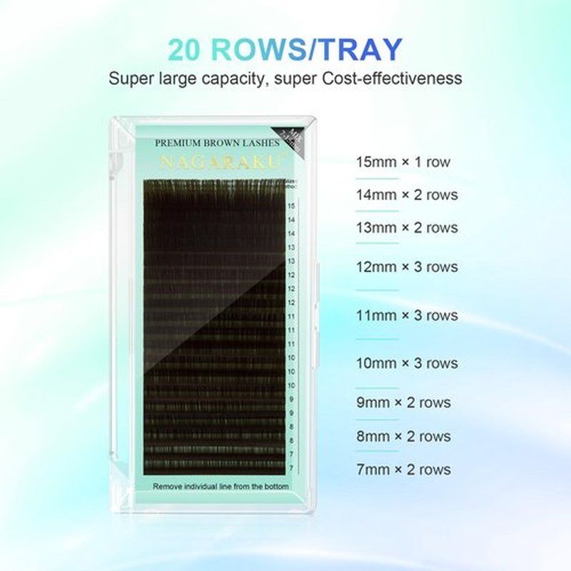NAGARAKU Natural Brown Color Individual Eyelash Extensions Classic Lashes Faux Mink Soft False Eye Lashes Supplies 20 Rows(0.07mm C curl 11mm)